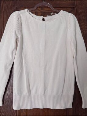 LOFT Cream Knit Long-Sleeve Cotton Sweater size S